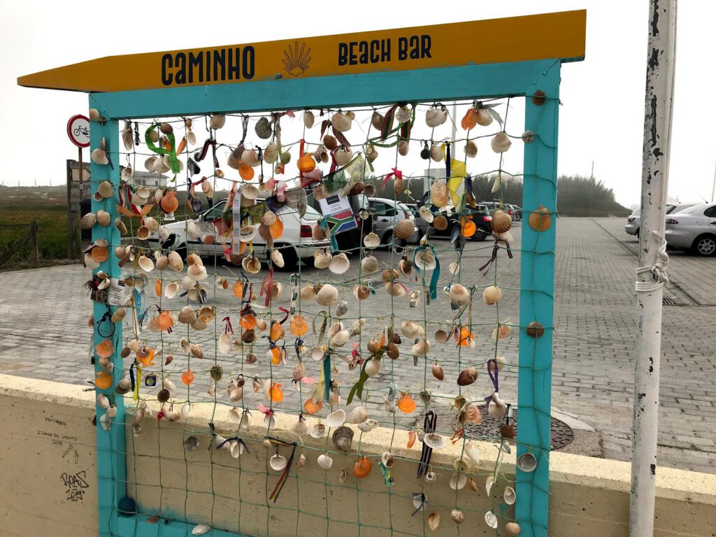 The Caminho beach bar and shell wall on the Portuguese coastal route